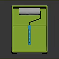 Green Paint Tray With Roller And Blue Handle Scraper For Home Painting