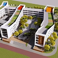 Modern Multi Storey School Building With Green Colored Rooftop Courtyard And Trees
