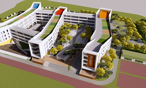 Modern School Primary and Middle School Campus Landscape School Comprehensive Teaching Building Campus Atrium Landscape Forest Space Step Landscape 3d model