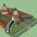 Stunning European style Architecture with Dome Red Roof Tiles Columns and Green Trees