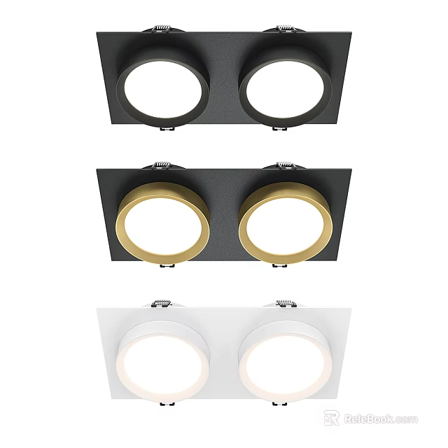 Modern Double Recessed Spotlights In Black Gold White Ceiling Lighting Design 3d model 