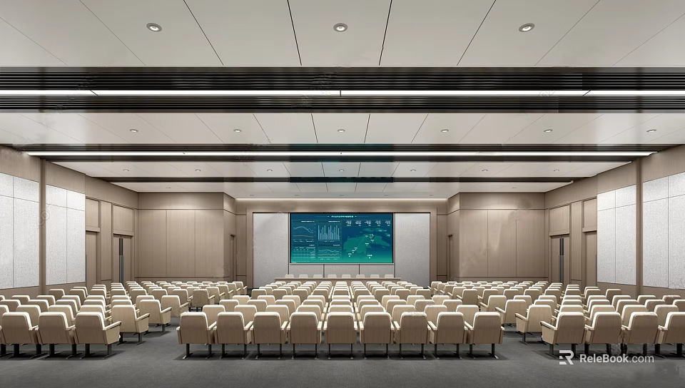 Modern Government Service Hall Interior With Rows Of Seats And Digital Display Screen 3d model 
