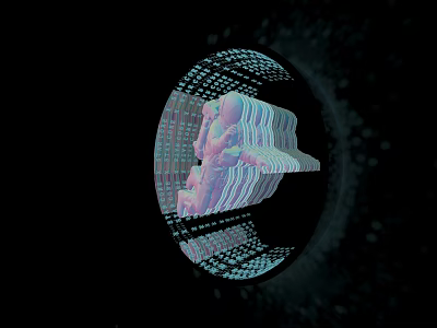 3D Abstract Tech Visualization Spherical Structure With Blue Pink Lines On Black Background 3d model