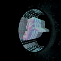 3D Abstract Tech Visualization Spherical Structure With Blue Pink Lines On Black Background