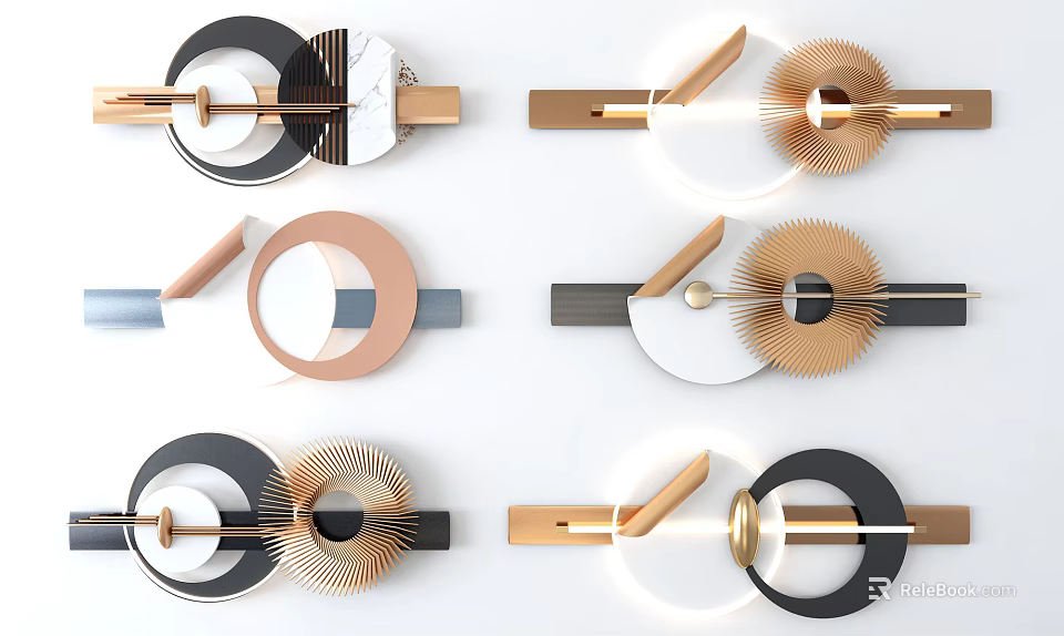 Modern Minimalist Wall Decor With Circular Metal Frames And Marble Accents 3d model 