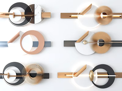 Modern Minimalist Wall Decor With Circular Metal Frames And Marble Accents 3d model