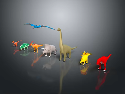 Colorful Dinosaur Characters And Creature Models Various Species Display On Gray Background 3d model