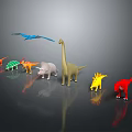 Colorful Dinosaur Characters And Creature Models Various Species Display On Gray Background 3d model