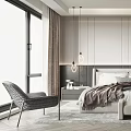 Modern Bedroom Interior With King Size Bed Nightstands And Pendant Lights Wardrobe