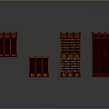 Wooden Bookcases With Various Heights And Designs On Gray Background With Reflections