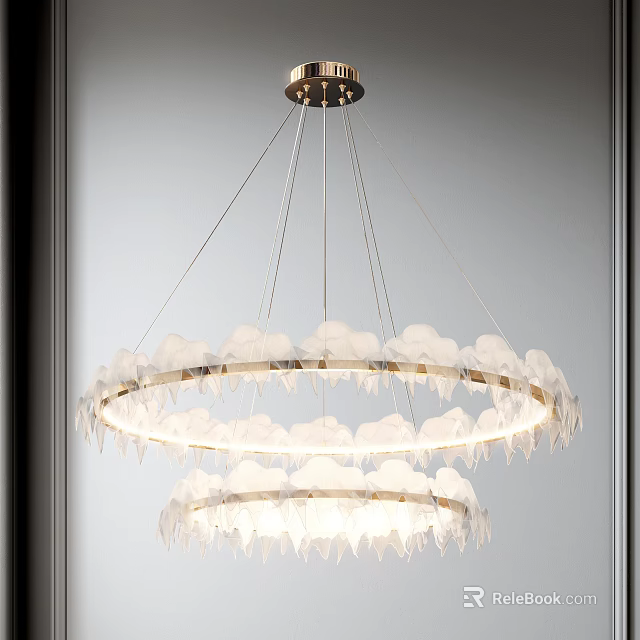 Modern Double Ring Chandelier With Cloud Shaped Glass Decorations And Soft Lighting 3d model 
