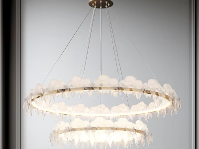 Modern Double Ring Chandelier With Cloud Shaped Glass Decorations And Soft Lighting 3d model