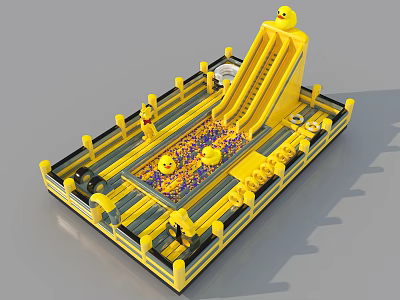 Yellow Inflatable Play Equipment With Slide Ball Pit And Rubber Duck Design 3d model