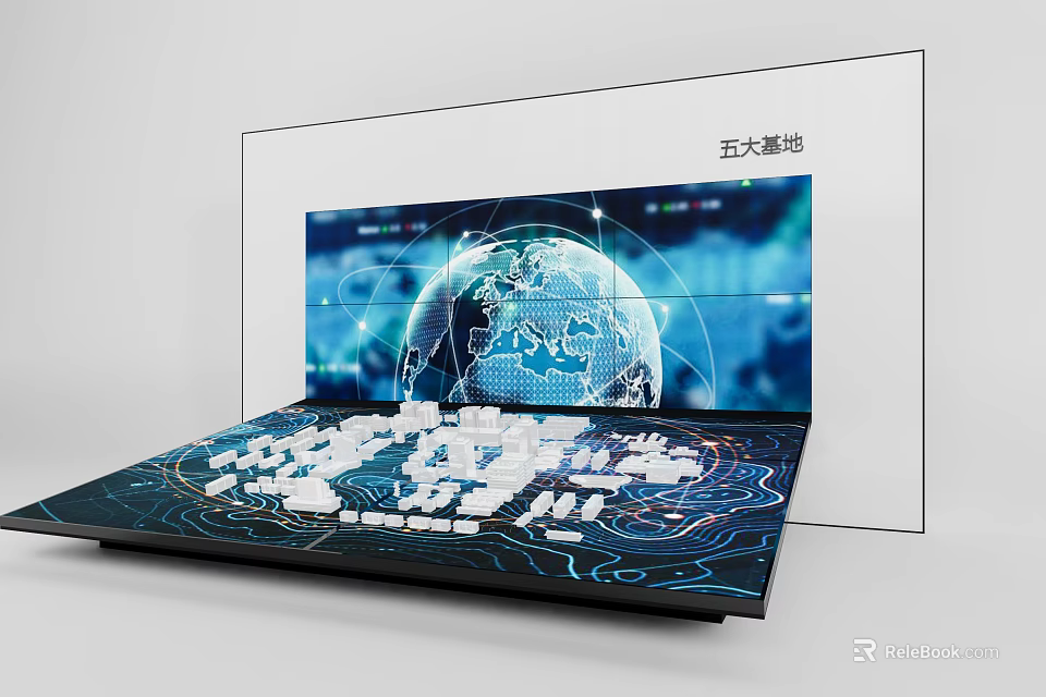 Commercial Equipment Featuring Globe Network Interface And Five Major Bases City Model 3d model 