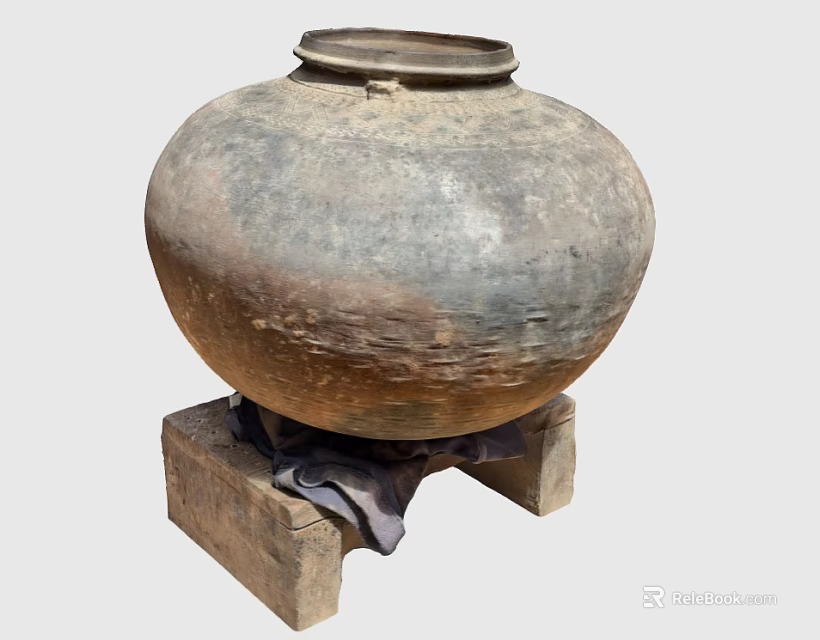 Ancient Ceramic Jar With Textured Surface Placed On Brick Base Displaying Antique Charm 3d model 