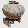 Ancient Ceramic Jar With Textured Surface Placed On Brick Base Displaying Antique Charm 3d model