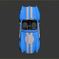 Blue Vintage Convertible Sports Car With Silver Stripes Shiny Body And Chrome Wheels