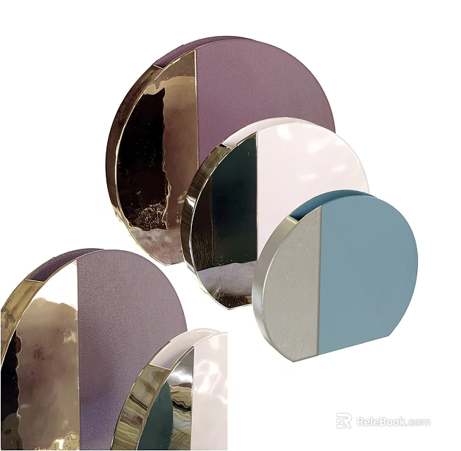 Modern Circular Wall Decor with Metallic Frames and Colorful Reflective Panels 3d model 
