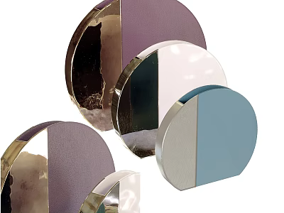 Modern Circular Wall Decor with Metallic Frames and Colorful Reflective Panels 3d model