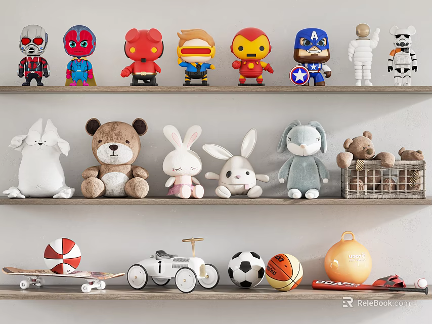 Dolls Including Superhero Action Figures Plush Teddy Bears Rabbit Astronaut and Robot Toys 3d model 