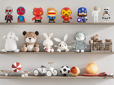 Dolls Including Superhero Action Figures Plush Teddy Bears Rabbit Astronaut and Robot Toys 3d model
