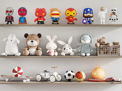 Dolls Including Superhero Action Figures Plush Teddy Bears Rabbit Astronaut and Robot Toys 3d model