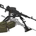Military Heavy Machine Gun With Tripod Mount And Ammunition Cases