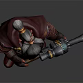 Game Movie Dwarf Character With Long Beard Red Brown Armor And Large Mechanical Gun