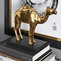 Decorative Ornament Set With Golden Camel Figurine Black White Ink Painting And Ivory Shaped Ornament