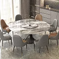 Modern Round Marble Dining Table Set With Comfortable Chairs And Stylish Design 3d model