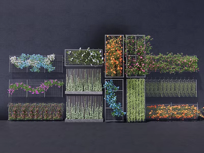 Colorful Vine Plants With Various Leaves And Flowers Arranged In Grid Wall Structure 3d model