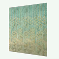 Modern Teal And Gold Wall Decor With Geometric Patterns And Line Design 3d model