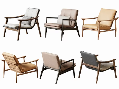 Modern Leisure Chairs With Wooden Frames And Upholstered Seats In Various Colors 3d model