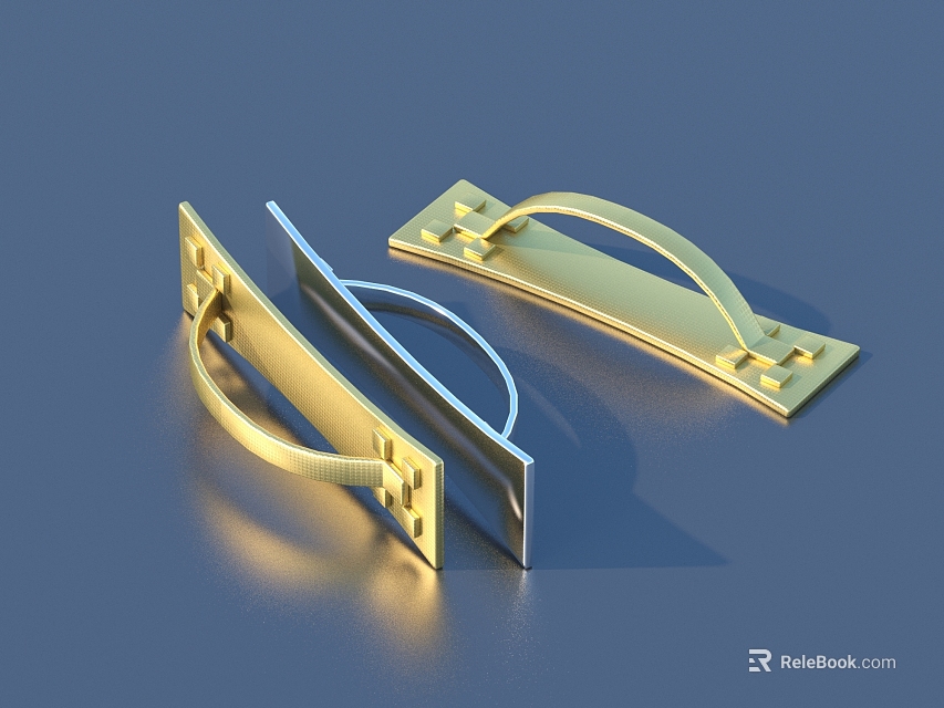 Curved Metal Door Handles With Gold Finish And Modern Design For Cabinet Furniture 3d model 