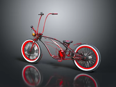 Stylish Red Custom Bicycle With White Rim Wheels And Unique Design 3d model
