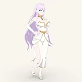 Elegant Woman With Long Purple Hair Blue Eyes And White Dress With Gold Accents