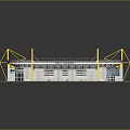 Modern Stadium 3D Model With White Roof Solar Panels Green Pitch And Yellow Supports
