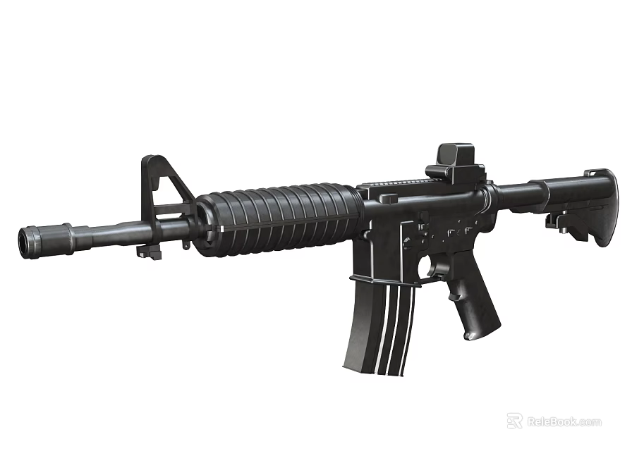 Black Tactical Assault Rifle With Barrel Magazine Stock Handguard And Grip 3d model 
