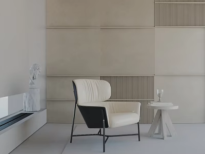 Modern Minimalist White And Black Leisure Chair With Side Table In Beige Wall Interior 3d model