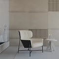 Modern Minimalist White And Black Leisure Chair With Side Table In Beige Wall Interior