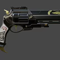 Ornate Black Revolver Featuring Gold Decorative Patterns And Silver Engraved Grip