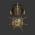 Ornate Steampunk Mechanical Spider Equipment With Metallic Legs Transparent Dome And Green Gemstone