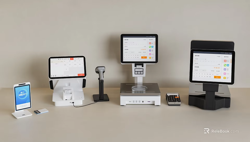 Public Facilities Self Service Terminals With Touchscreen Displays Scanner Microphone And Calculator 3d model 