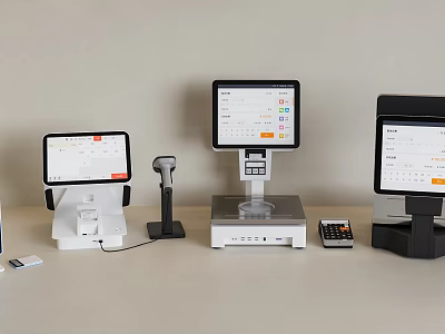 Public Facilities Self Service Terminals With Touchscreen Displays Scanner Microphone And Calculator 3d model