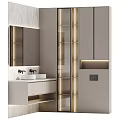 Modern Bathroom Vanity With Double Sinks Large Mirror And Marble Wall Design
