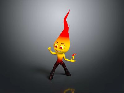 Cartoon Flame Game Movie Character With Yellow Body Red Flame Hair Holding Small Flame 3d model