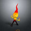 Cartoon Flame Game Movie Character With Yellow Body Red Flame Hair Holding Small Flame