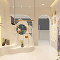 Modern Clothing Store Interior With Clothes Racks Mirrors Beige Sofa And Green Plant