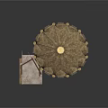 Classic Circular Furniture With White Carved Design Golden Center On Wooden Floor Red Rug