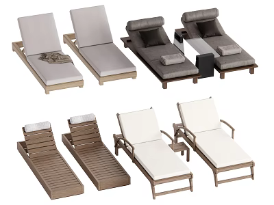 Modern Outdoor Lounge Chairs With Wooden Frame Cushioned Seats And Pillow Accents 3d model